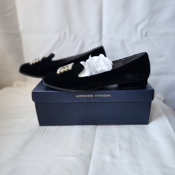 Adrienne Vittadini Black Velvet Crystal Buckle Flats Victorian Glam | 2YK size 9 - Picture 3 of 16